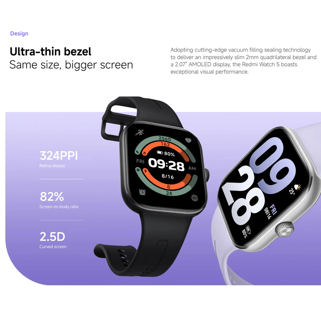 Xiaomi Redmi Watch 5 2.07" AMOLED 24 days Battery Life Bluetooth Calling 150+ Sports Mode Heart Rate Sleep Tracking 5ATM GPS