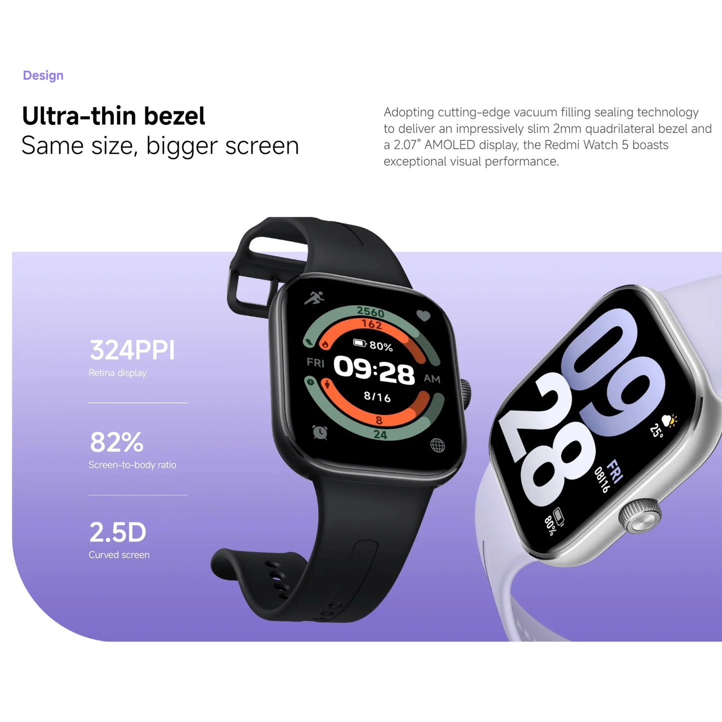 Xiaomi Redmi Watch 5 AMOLED de 2.07" 24 días de batería Llamadas Bluetooth Más de 150 modos deportivos Monitoreo de frecuencia cardíaca y sueño 5ATM GPS