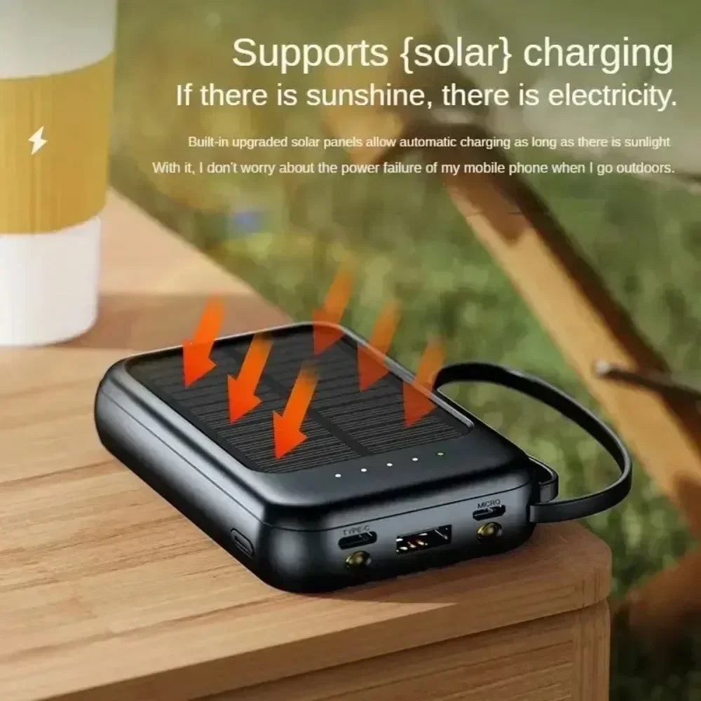 Cargador de Teléfono de Gran Capacidad de Carga Rápida con 3 Cables Incorporados Power Bank para Exteriores Mini Powerbank Celdas Solares Externas 10000mAh