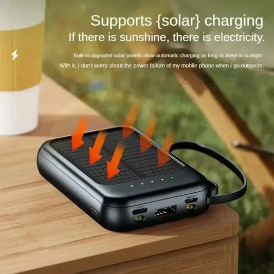 Handy-Ladegerät mit großer Kapazität, Schnellladefunktion, 3 integrierten Kabeln, Outdoor-Powerbank, Mini-Powerbank, externe Solarzellen, 10000mAh