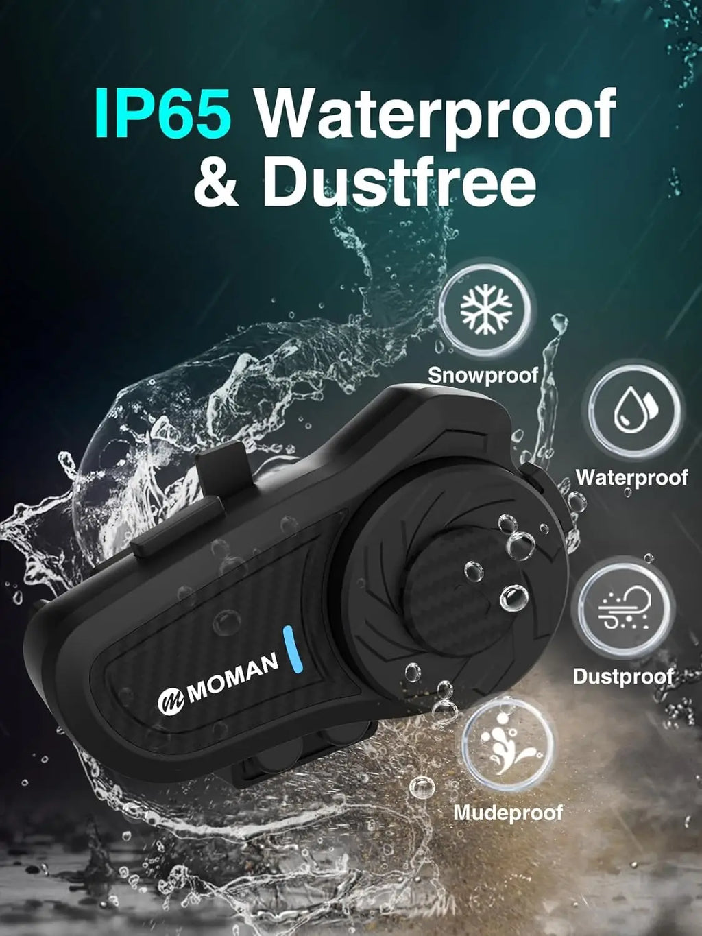 Moman H2PRO Motorcycle Helmet Headset Waterproof Moto Headphone with FM Radio Music Share LED Display For Rider