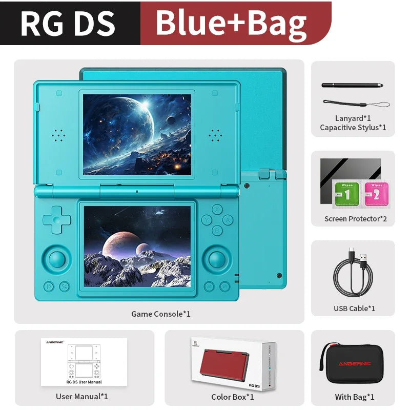 Consola de juegos portátil ANBERNIC RG DS de doble pantalla plegable, reproductor de videojuegos con pantalla multitáctil 4IPS, RK3568, Android14, juegos de PSP y PS2