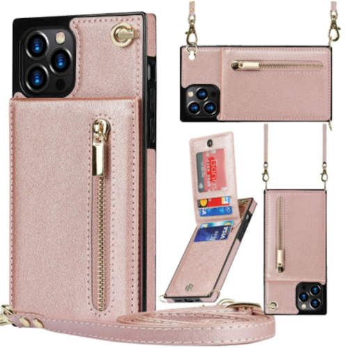 Funda con cremallera delgada para iPhone con correa cruzada