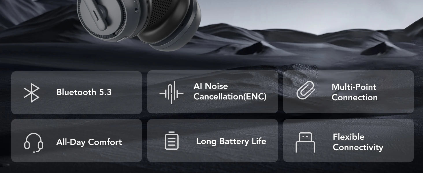 Nuroum Bluetooth 5.3 Wireless Headset with Noise Cancelling Microphone for Work Office Call Center, Mute Button Multi-Point Over Ear Headphones Handsfree Earphone for PC Laptop Computer Teams Zoom Meeting Remote Work Business