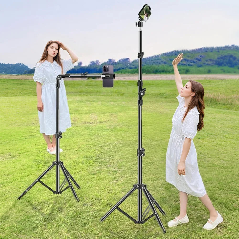 Horizontal Overhead Tripod Adjustable Cell Phone Tripod Stand for Filming Video Recording Live Stream Floor Telescopic Bracket