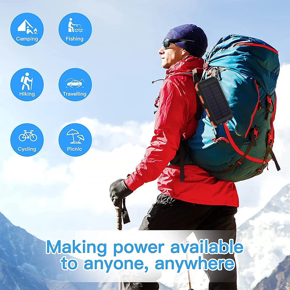 20000mAh Portable Solar Power Banks Outdoor Backup Power External Battery Pack with  LED Light Compass Powerbanks