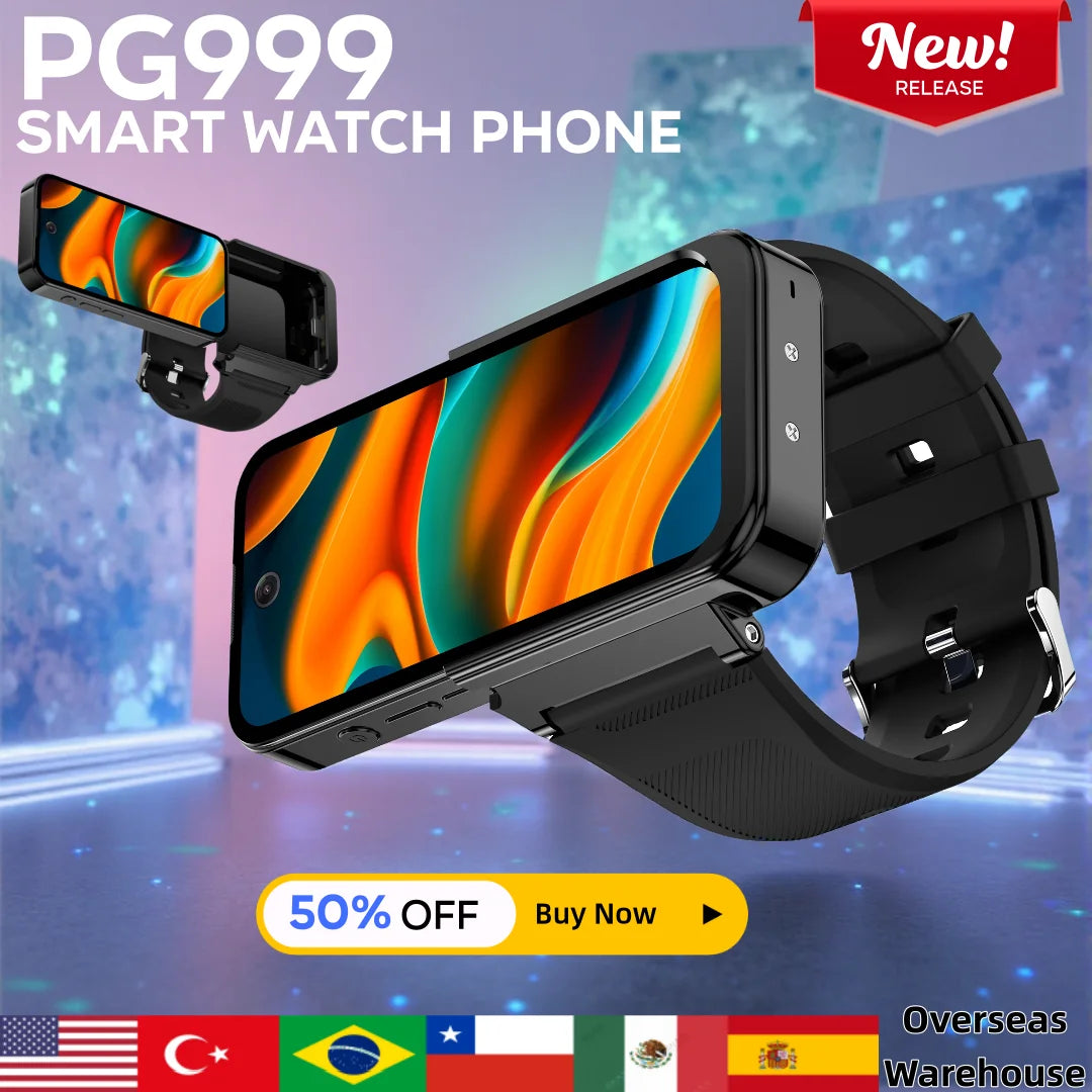 PG999 Smartwatch Phone Touch Screen 4G Wi-Fi GPS Dual SIM Dual StandbGlobal Connect Octa-Core Powerhouse HD Cameras Android 12