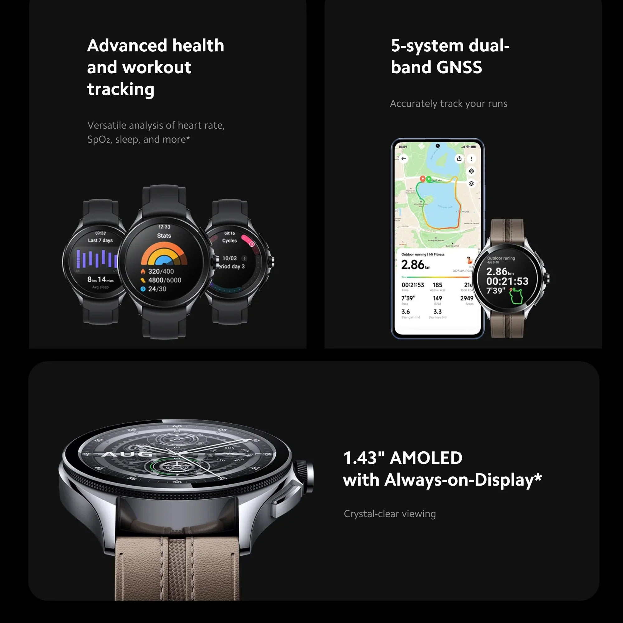 Xiaomi Watch 2 Pro, 2GB 32GB 1.43" AMOLED Display 326 PPI 150+ Sports Modes Qualcomm Snapdragon W5+ Gen 1 Magnetic Charge 54.5g