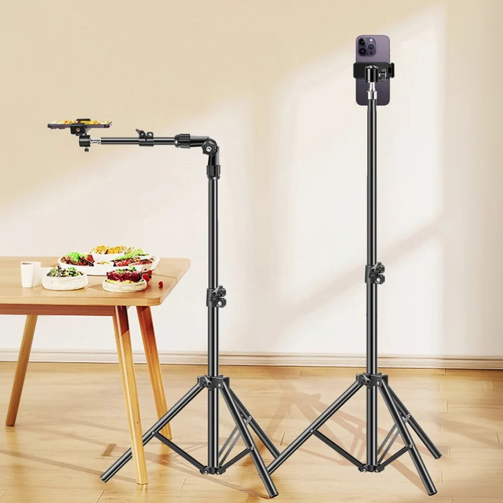 Horizontal Overhead Tripod Adjustable Cell Phone Tripod Stand for Filming Video Recording Live Stream Floor Telescopic Bracket