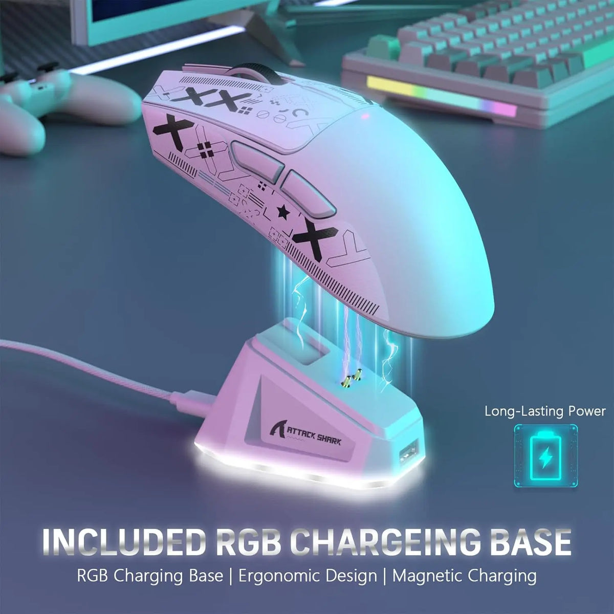 Gaming Mouse with Magnetic Charging Dock, PAW3311 Gaming Sensor