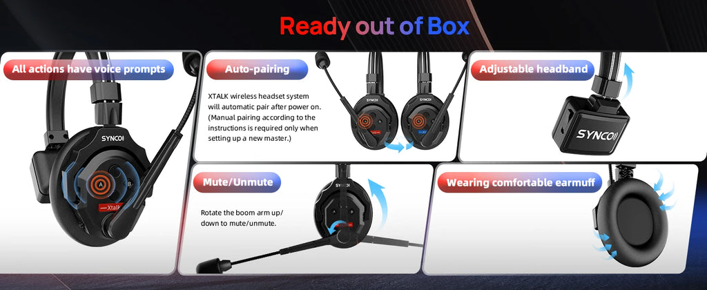 SYNCO XTALK X2 X5 2.4G Wireless Intercom Headset System 2-Person 350M 1148FT 24H Working Time Noise Reduction for Video Shooting