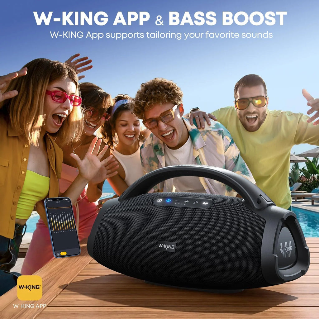 W-KING 330W Peak Wireless Boom Box Large Bluetooth Speaker 7.5" Subwoofer/IPX7 Waterproof Party Massive Bass for Outdoors