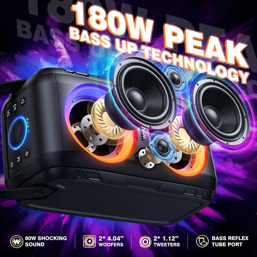 W-KING 180W Peak Party Large Bluetooth Speaker Bigest Boom Box Portable Wireless Removable Battery With Subwoofer USB Playback