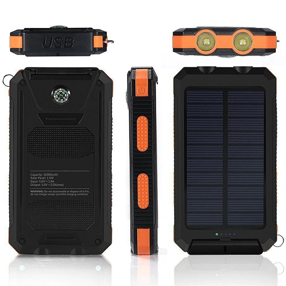20000mAh Portable Solar Power Banks Outdoor Backup Power External Battery Pack with  LED Light Compass Powerbanks