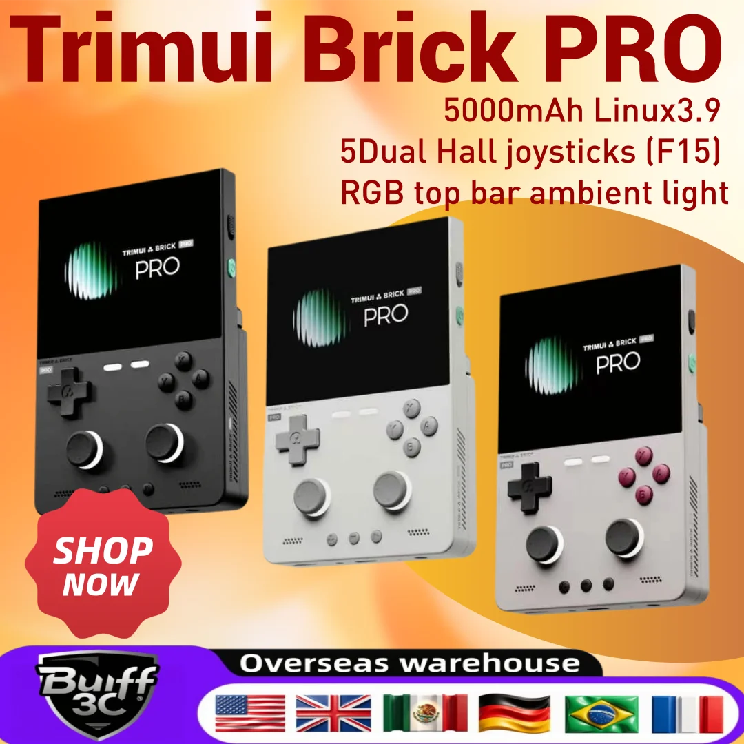 TRIMUI BRICK PRO Handheld Game Console 3.95'' IPS Screen RGB Top Light Dual Hall Joysticks A133P Linux 4.9 System Gifts