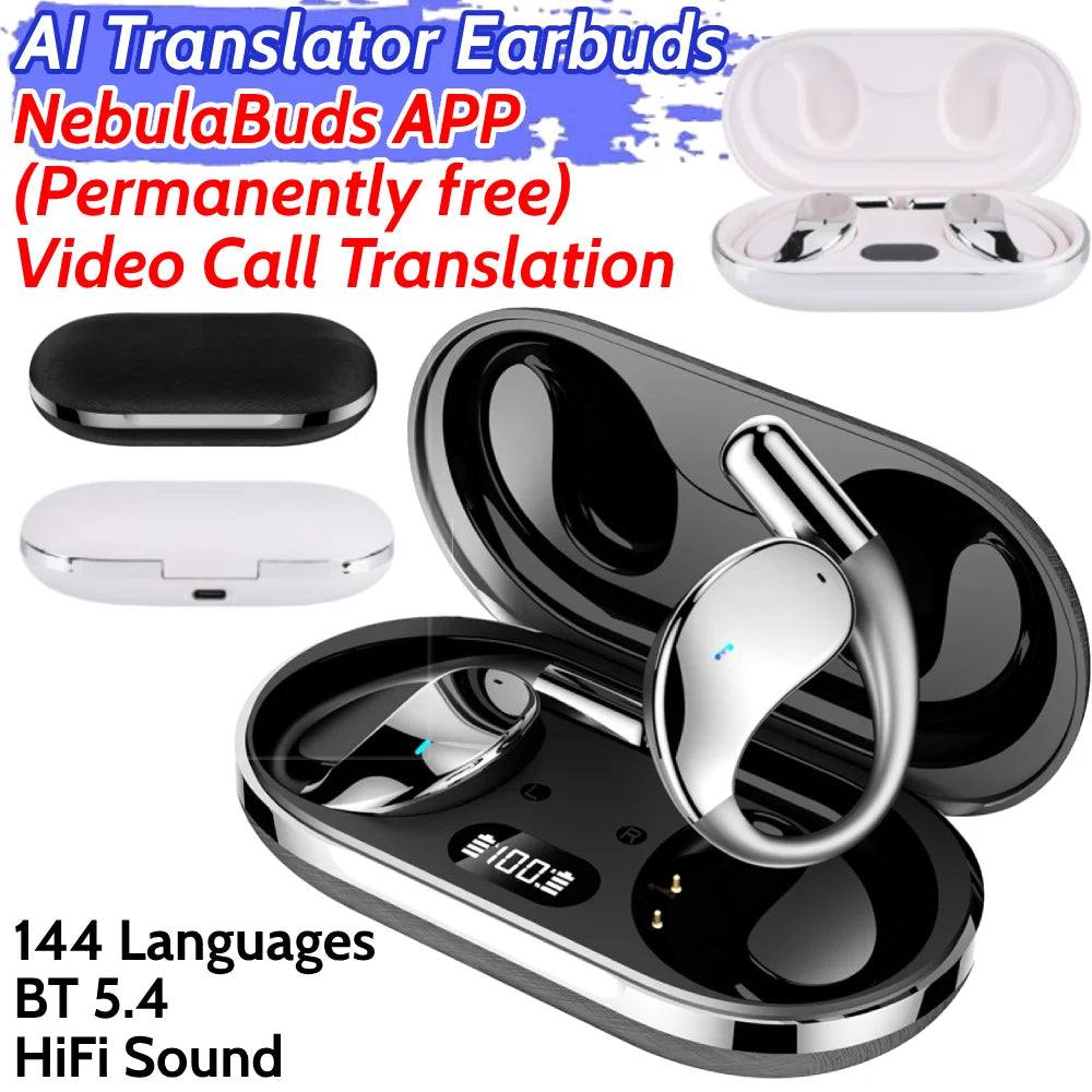 AI Translator Earbuds Nebula APP Permanently Free Video Call Translation Bluetooth 5.4 HiFi Sound Language Translation Earbuds