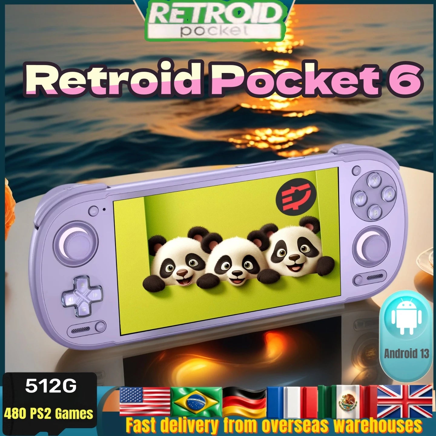 Retroid Pocket 6 Android-Spielekonsole Hall-Effekt-Trigger 8GEN2 5,5 Zoll 1080P 120Hz AMOLED-Bildschirm 6000mAh Handheld-Konsolen RP6