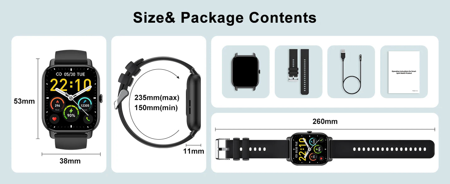Reloj inteligente Jxrev, reloj deportivo de 1.85" con IP68 impermeable, más de 110 modos deportivos, rastreador de actividad física, reloj ultrafino.