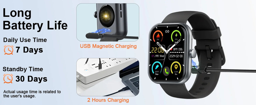 Smart Watch(Answer/Make Calls), 1.96" Smartwatches, Fitness Tracker, Sleep Monitor, Pedometer, 100+ Sport Modes, IP68 Waterproof