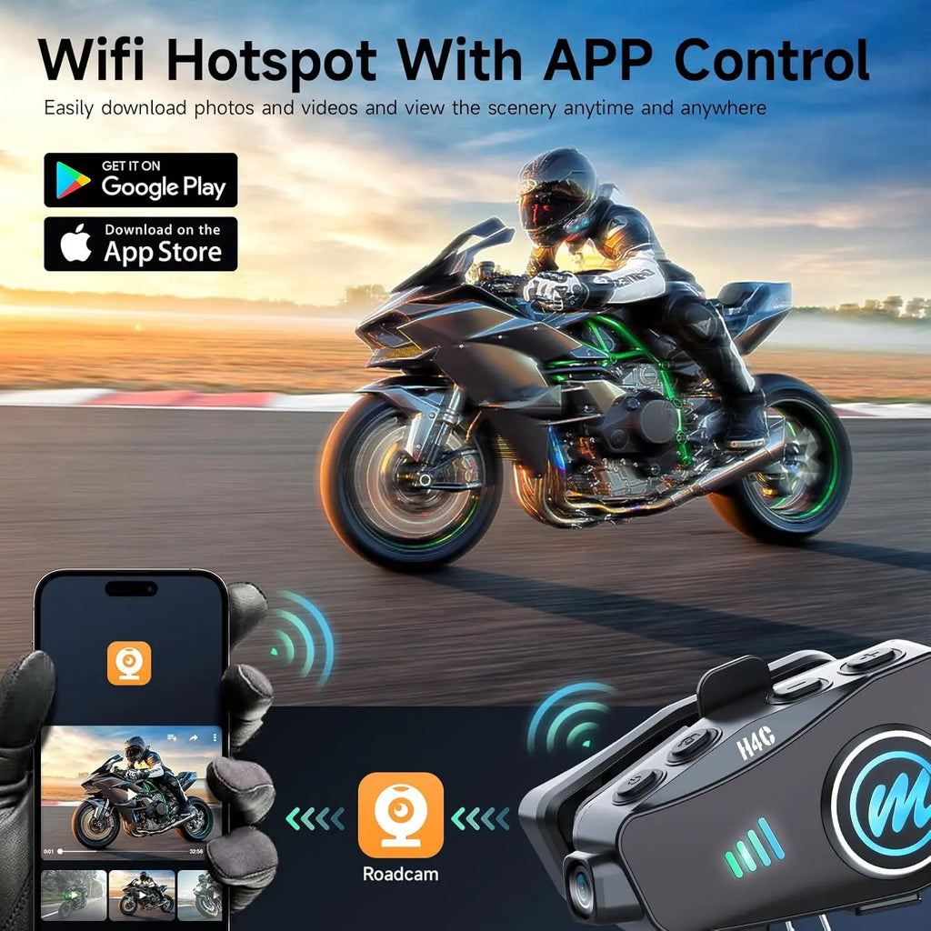 Moman H4C Motorcycle Helmet Headset with Camera H4C with 【1080P Camera】120° Wide Angle 360° Recording with 32G TF Card