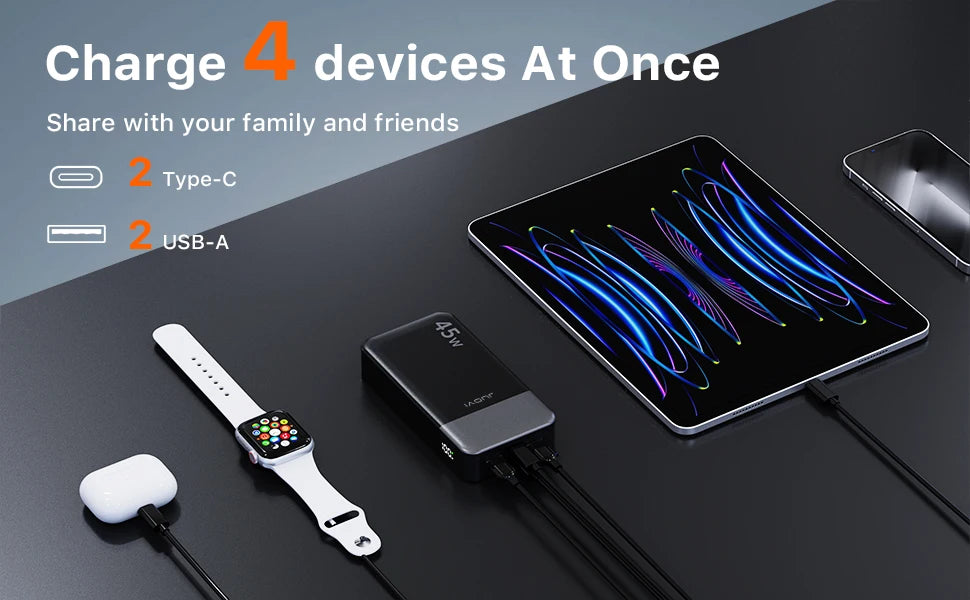 JUOVI Fast Charging Power Bank, 20000mAh 45W Portable Charger, Super Fast Charging with LED Display Portable Phone charger