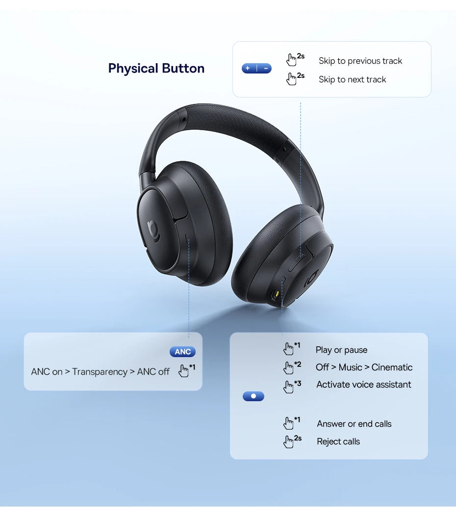 Baseus BH1/EH10 NC ANC Wireless Headphones 45dB Adaptive Hybrid Noise Cancelling Headsets Hi-Res LDAC Headphone Bluetooth 6.0