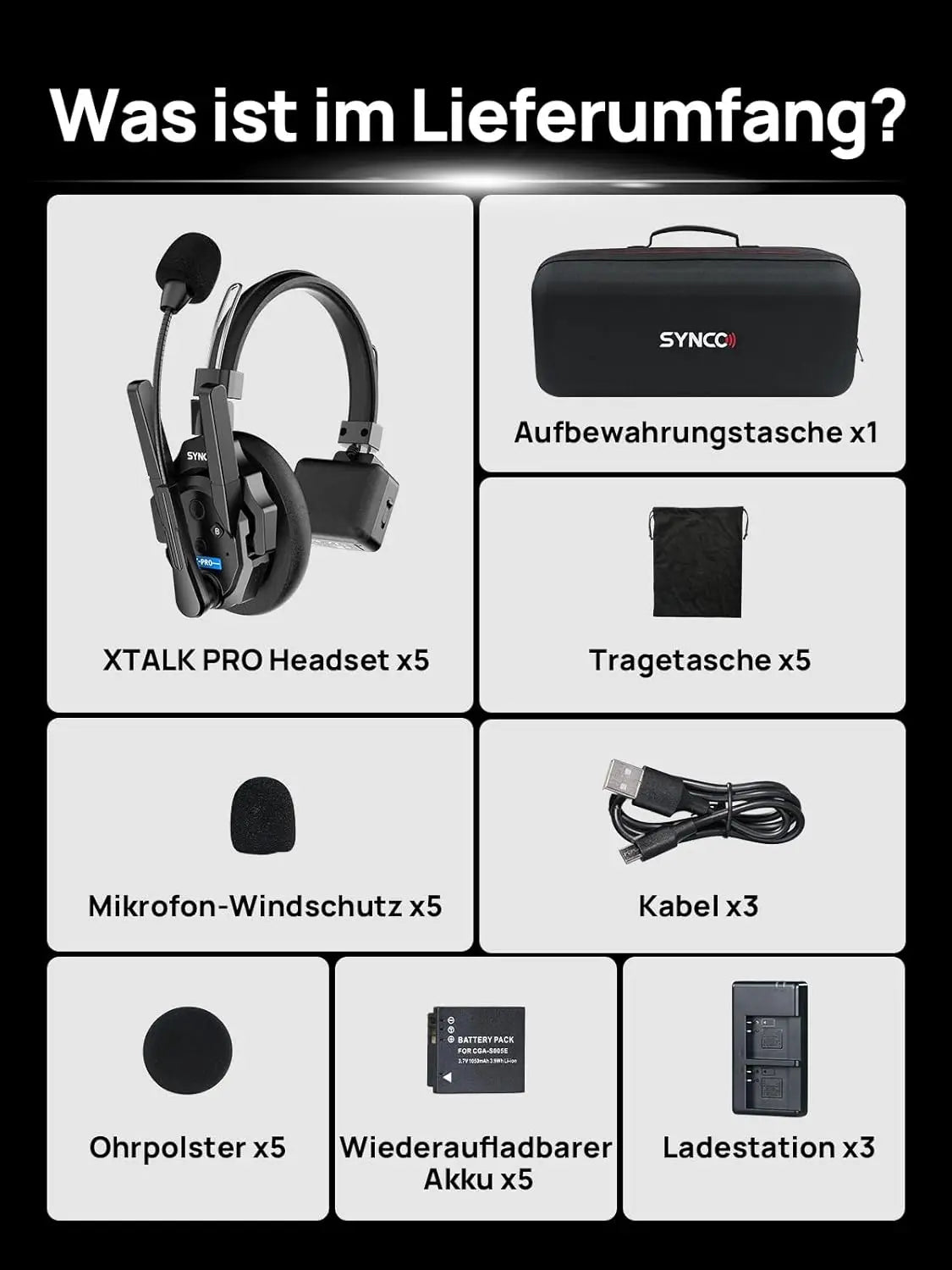SYNCO XTALK XPRO 2.4G Drahtloses Intercom-Headset 500m 5-Personen-Kommunikation Rauschunterdrückung für Live-Übertragung & Videoaufnahmen
