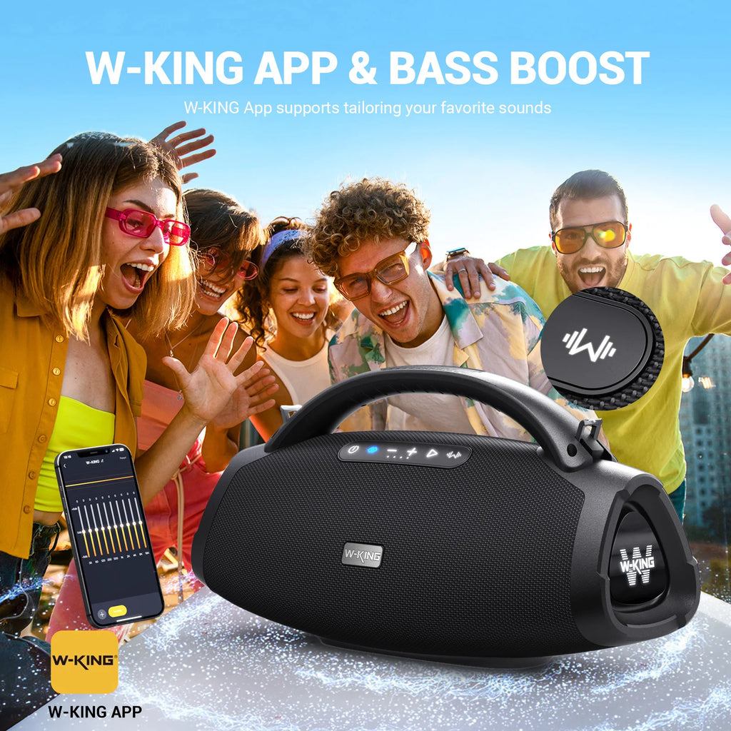 W-KING 330W Peak Wireless Boom Box Large Bluetooth Speaker 7.5" Subwoofer/IPX7 Waterproof Party Massive Bass for Outdoors