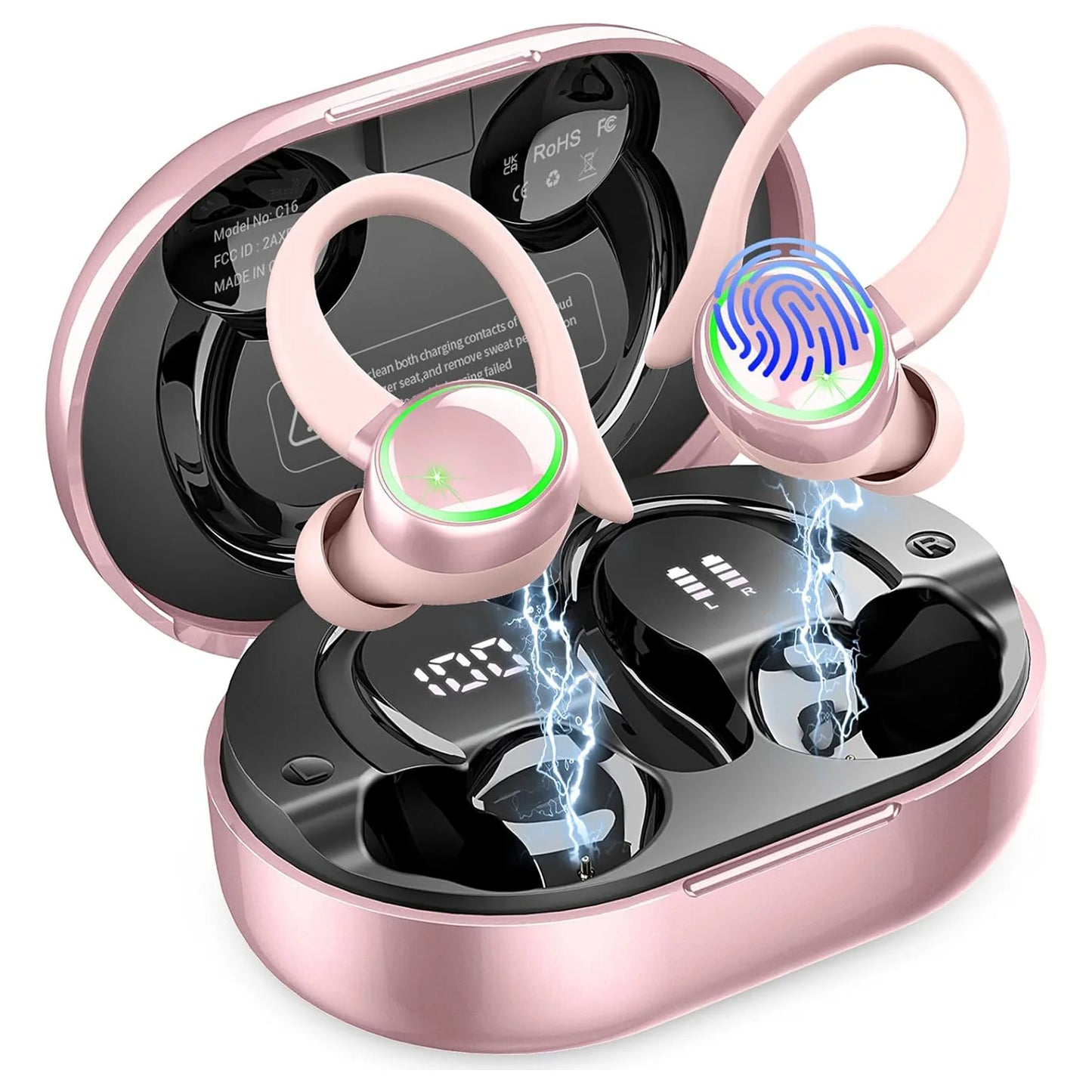 Wireless Earbuds Sports, Bluetooth Headphones 5.3,4 ENC Noise Cancelling Mic, IP7 Waterproof Headset, 48H Playback.