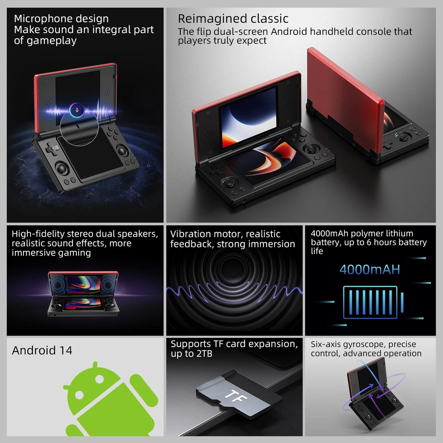 Consola de juegos portátil ANBERNIC RG DS de doble pantalla plegable, reproductor de videojuegos con pantalla multitáctil 4IPS, RK3568, Android14, juegos de PSP y PS2