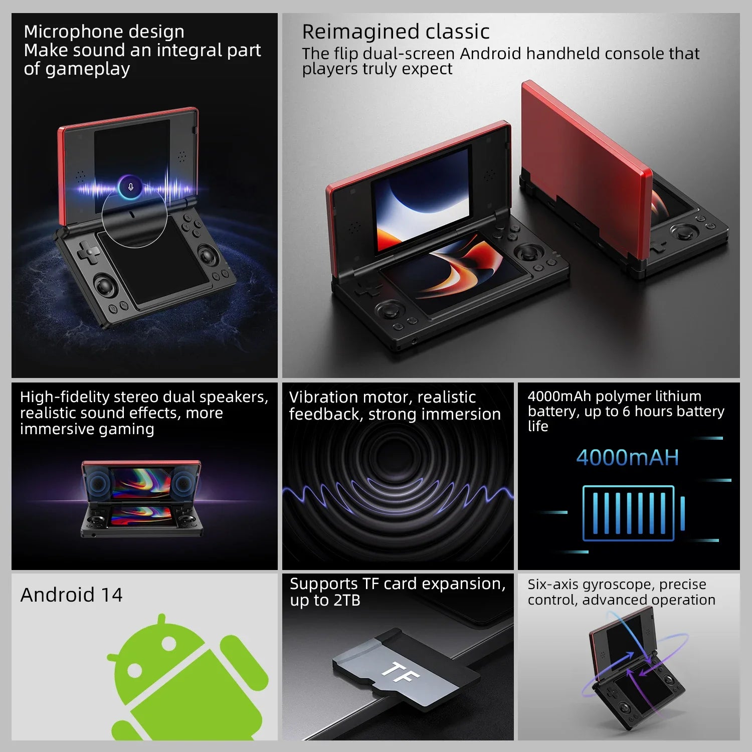 ANBERNIC RG DS Dual-screen Flip Handheld Game Console Video Games Player 4IPS Multi-touch Screen RK3568 Android14 PSP PS2 Game