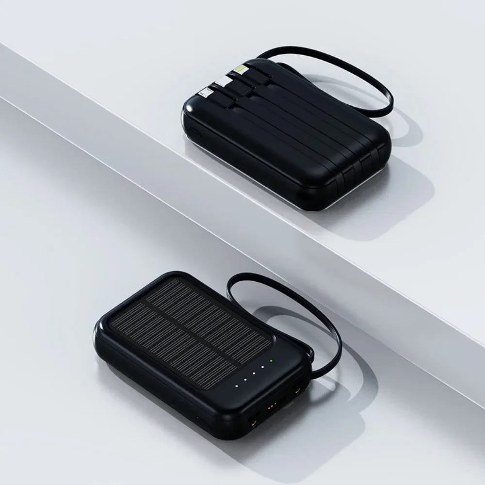 Big Capacity Fast Charging Phone Charger with 3 Built-in Cables Outdoor Power Bank Mini Powerbank External Solar Cells 10000mAh