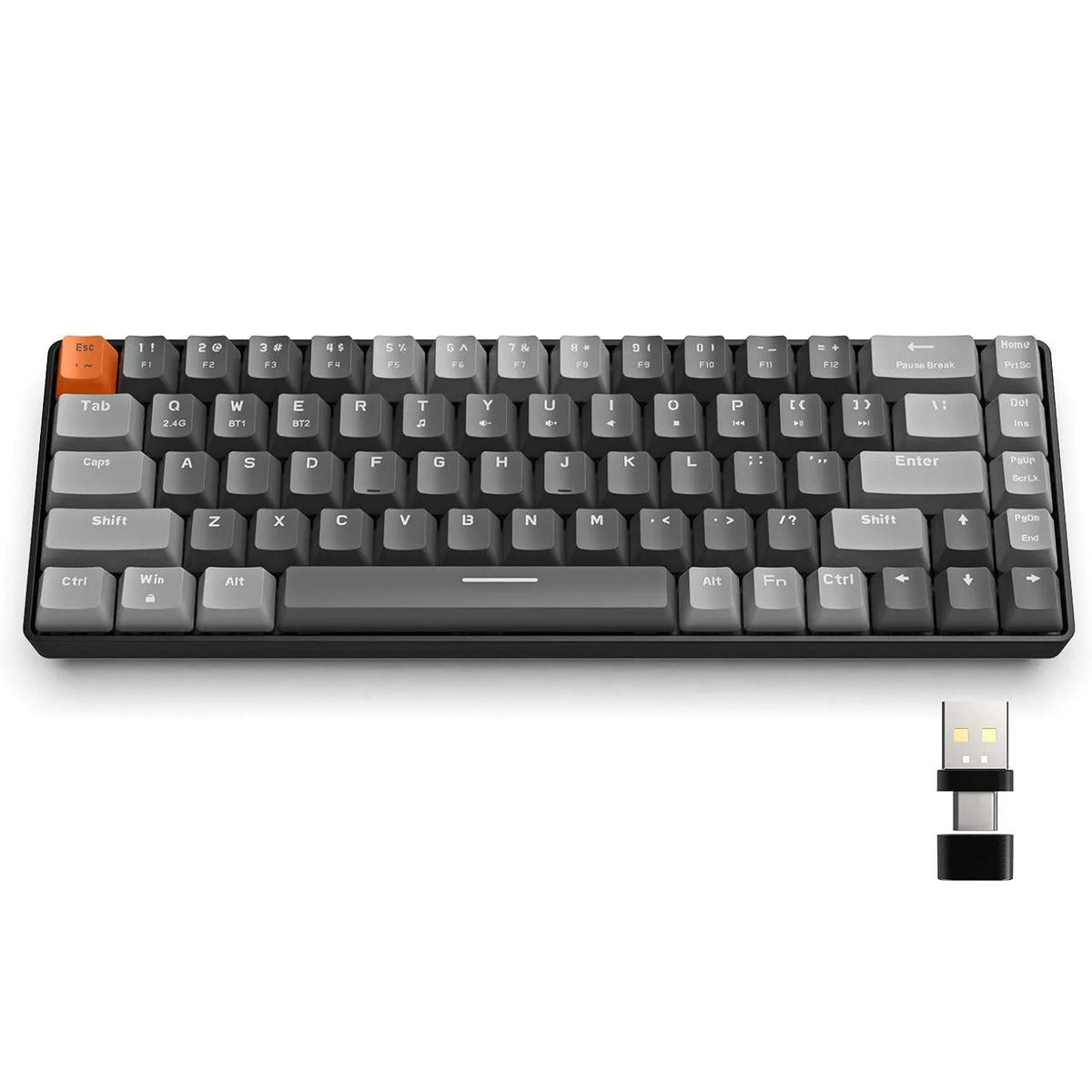 Wireless Mechanical Keyboard, Bluetooth 5.0/2.4GHz with Dual Mode 2-in-1 Receiver, 68-Key Hot-Swappable Gaming Keyboard