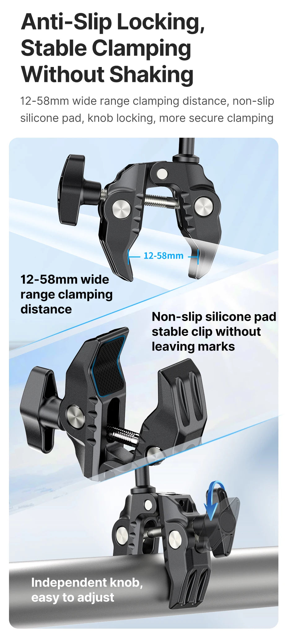 Ulanzi CO17 Super Clamp with 360° Dual-Head Double Clamps Magic Arm Arri Adapter for for Panoramic Camera Umbrella LED Light