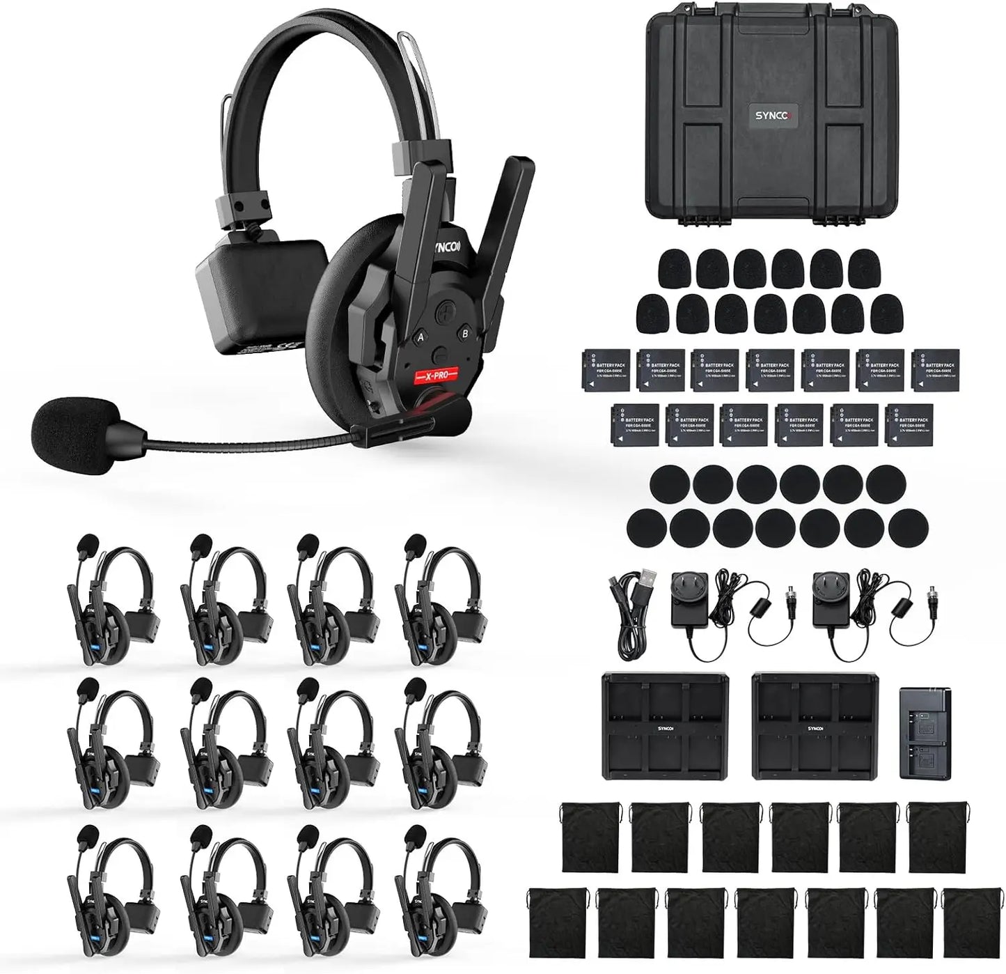 SYNCO XTALK XPRO5 Drahtloses Intercom-Headset 2,4 GHz Vollduplex 24 Std. Akkulaufzeit 500 m Reichweite Echtzeit-Teamkommunikation