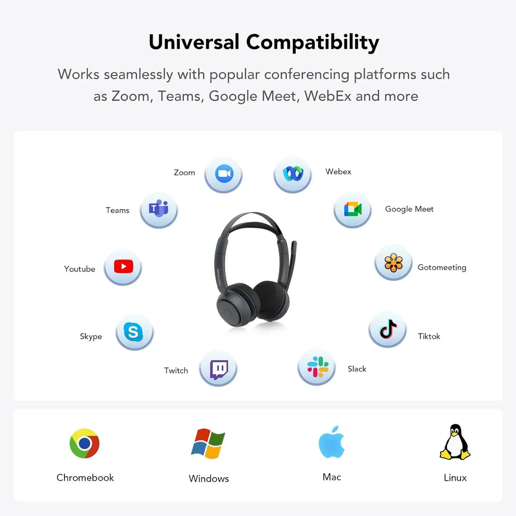 Nuroum Bluetooth 5.3 Wireless Headset with Noise Cancelling Microphone for Work Office Call Center, Mute Button Multi-Point Over Ear Headphones Handsfree Earphone for PC Laptop Computer Teams Zoom Meeting Remote Work Business