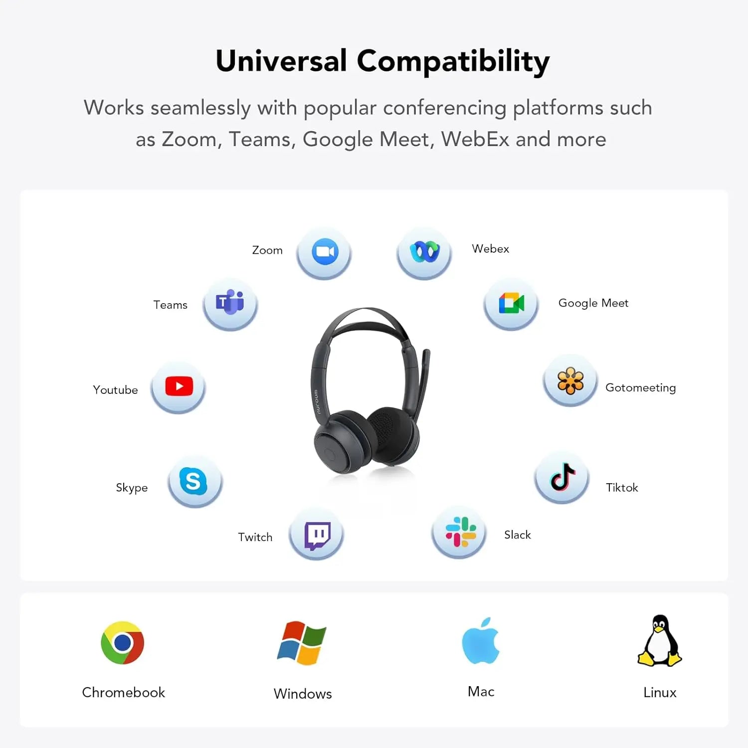 Nuroum Bluetooth 5.3 Wireless Headset with Noise Cancelling Microphone for Work Office Call Center, Mute Button Multi-Point Over Ear Headphones Handsfree Earphone for PC Laptop Computer Teams Zoom Meeting Remote Work Business