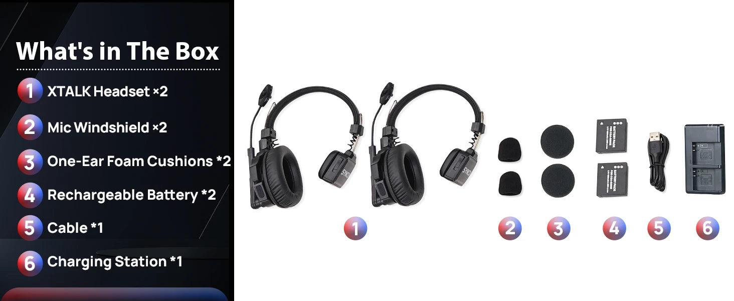 SYNCO XTALK X2 X5 2.4G Wireless Intercom Headset System 2-Person 350M 1148FT 24H Working Time Noise Reduction for Video Shooting