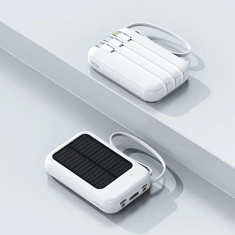 Big Capacity Fast Charging Phone Charger with 3 Built-in Cables Outdoor Power Bank Mini Powerbank External Solar Cells 10000mAh