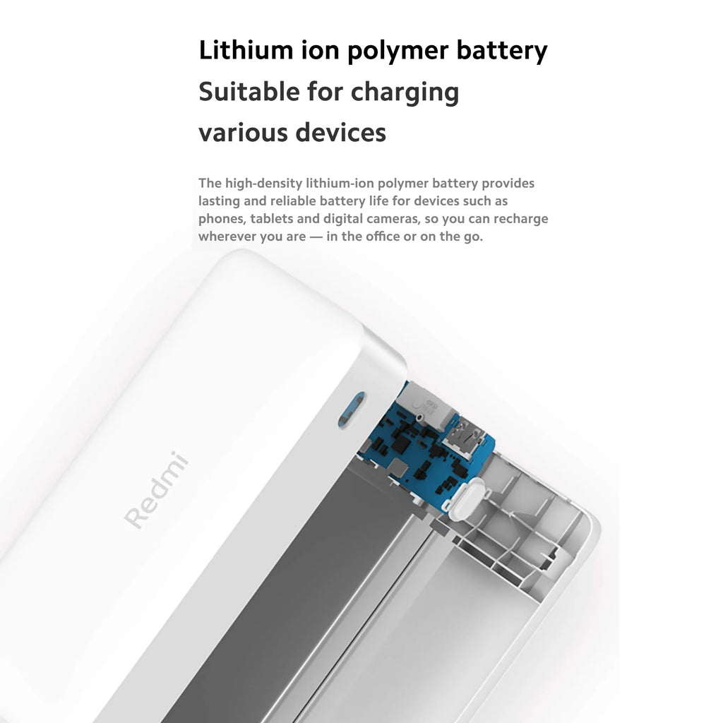 Xiaomi 20000mAh Redmi 18W Fast Charge Power Bank Black, High Capacity of 20000mAh, Two-way 18W Fast Charge, Low-current Charging