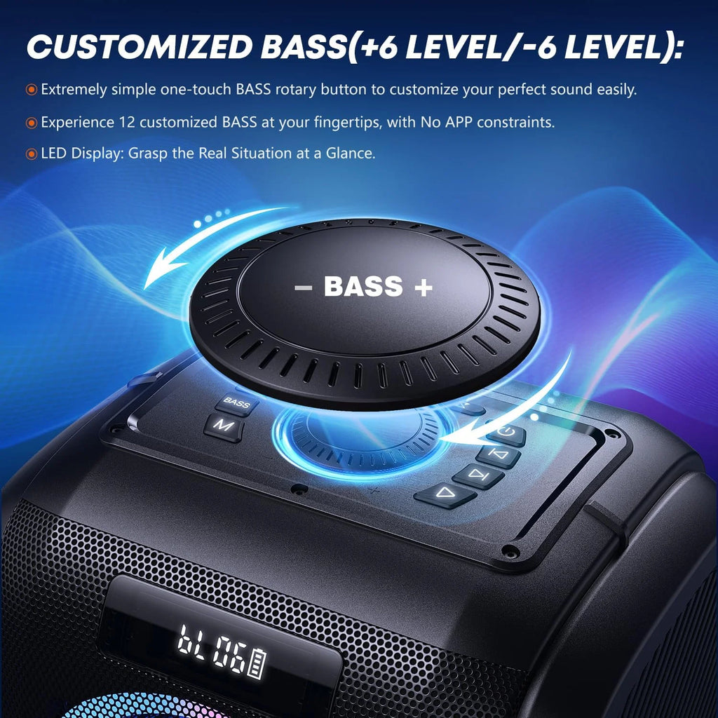 W-KING 250W MAX Party Wireless Bluetooth Speaker Portable Speaker 12 Custom Deep Bass Powerful Boom Box Design with USB Playback