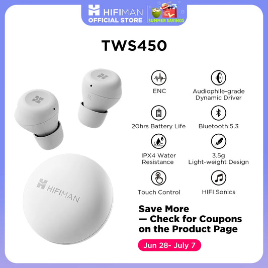 HIFIMAN TWS450 True Wireless Stereo Headset with Environmental Noise Cancellation & Audiophile-grade Dynamic Driver