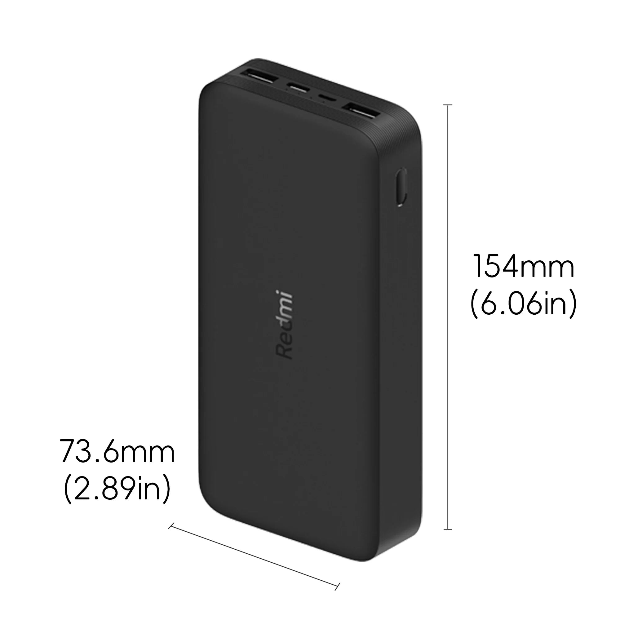 Xiaomi 20000mAh Redmi 18W Fast Charge Power Bank Black, High Capacity of 20000mAh, Two-way 18W Fast Charge, Low-current Charging