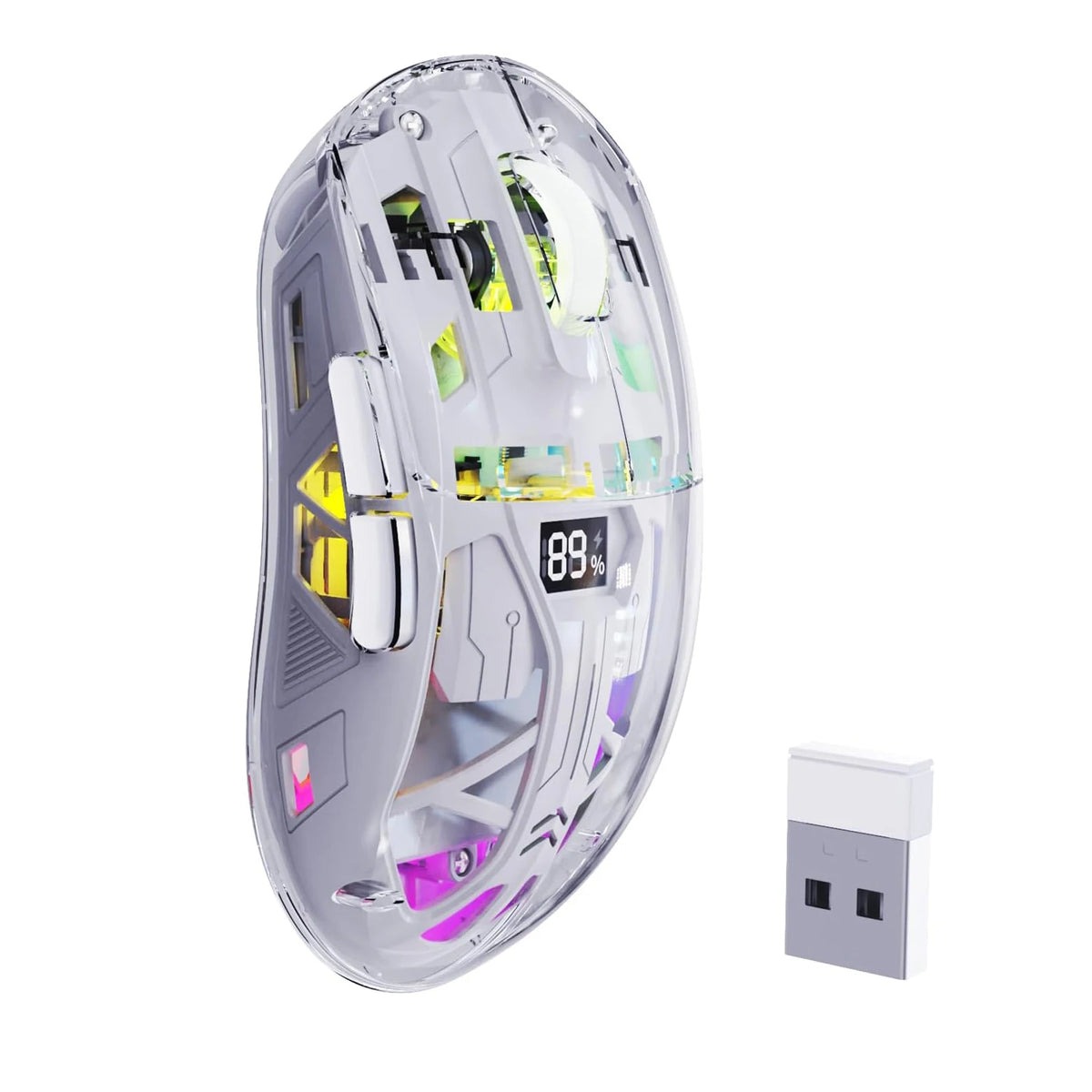 Wireless Gaming Mouse, BT 5.0/2.4G PC Rechargeable RGB Mice with Digital Screen,PixArt 3212, 5 Adjustable DPI