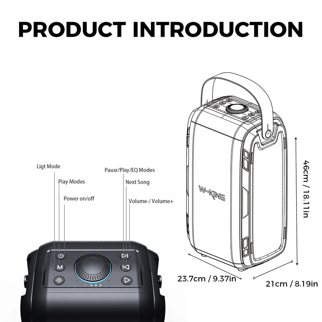W-KING 180W Peak Party Large Bluetooth Speaker Bigest Boom Box Portable Wireless Removable Battery With Subwoofer USB Playback