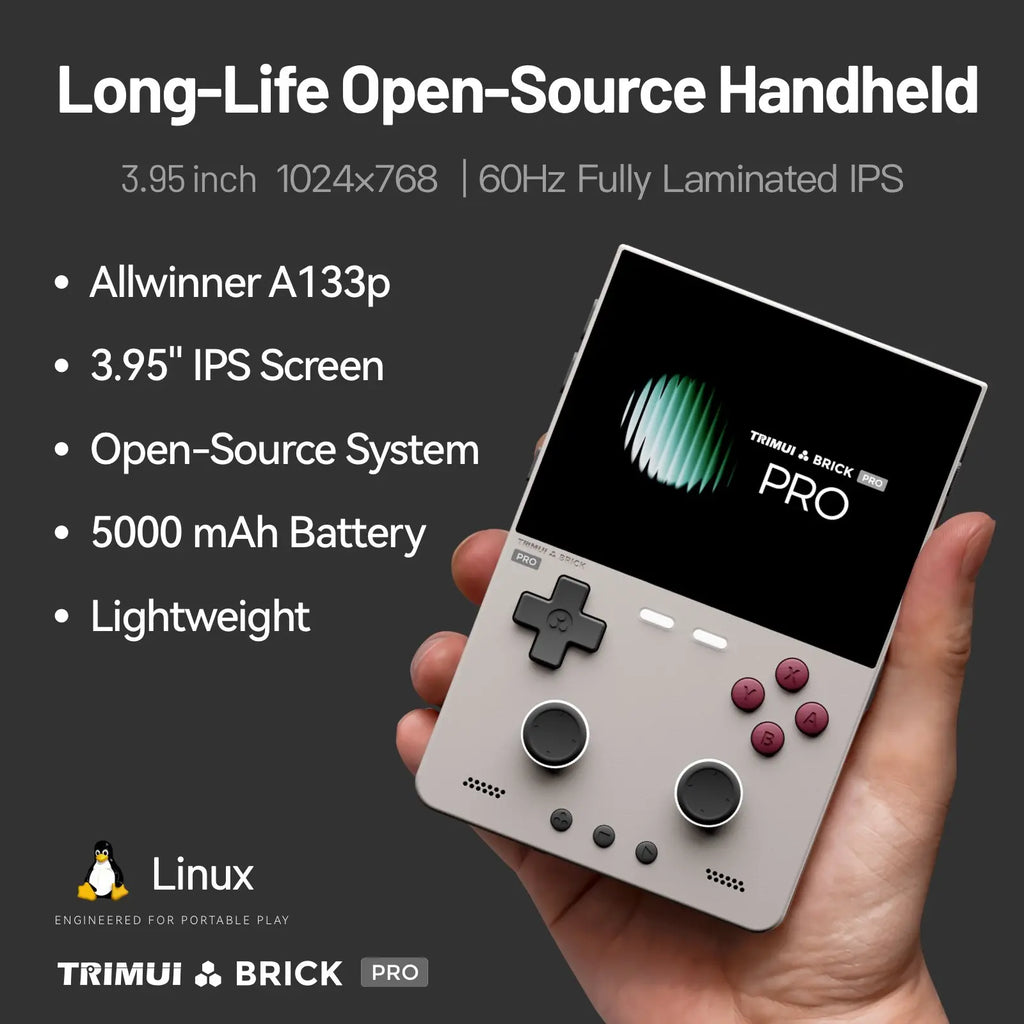 TRIMUI BRICK PRO Handheld Game Console 3.95'' IPS Screen RGB Top Light Dual Hall Joysticks  A133P Linux 4.9 System 5000mAhGifts