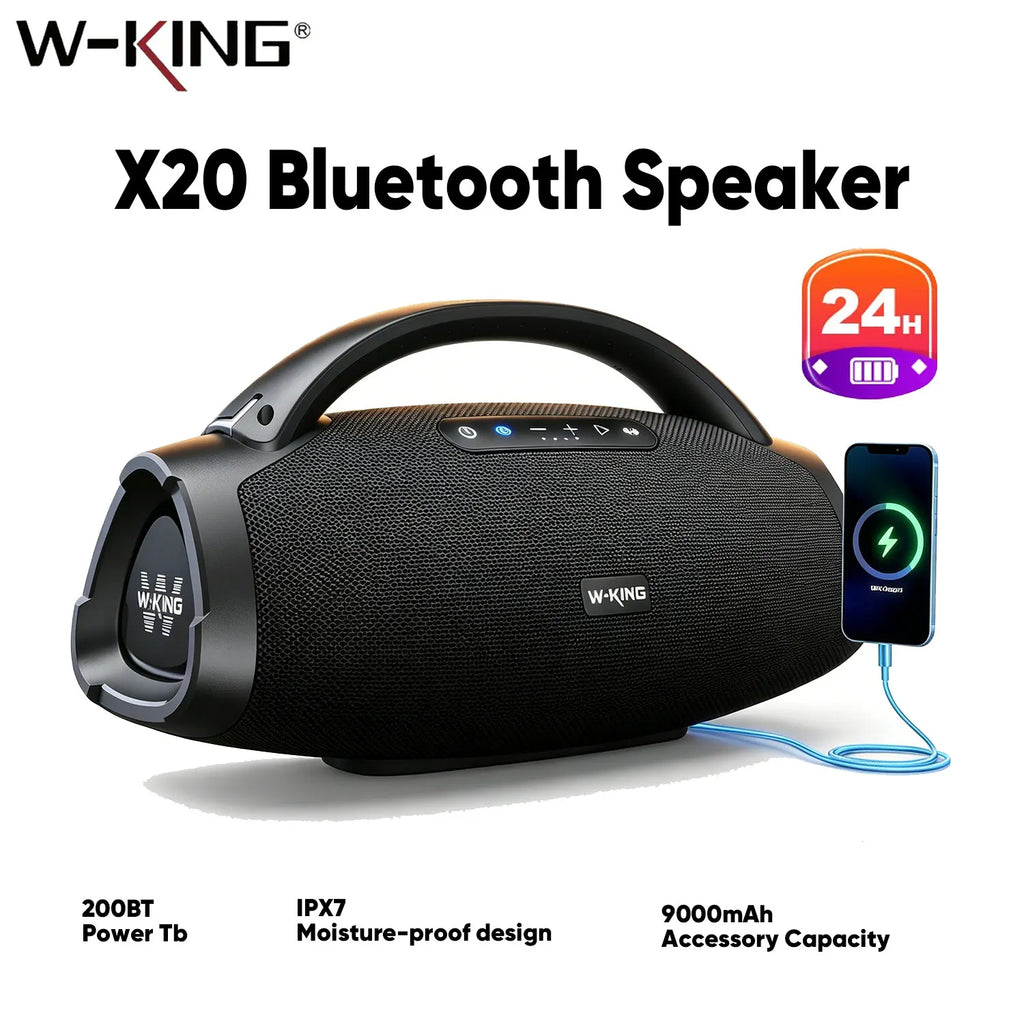 W-KING 330W Peak Wireless Boom Box Large Bluetooth Speaker 7.5" Subwoofer/IPX7 Waterproof Party Massive Bass for Outdoors