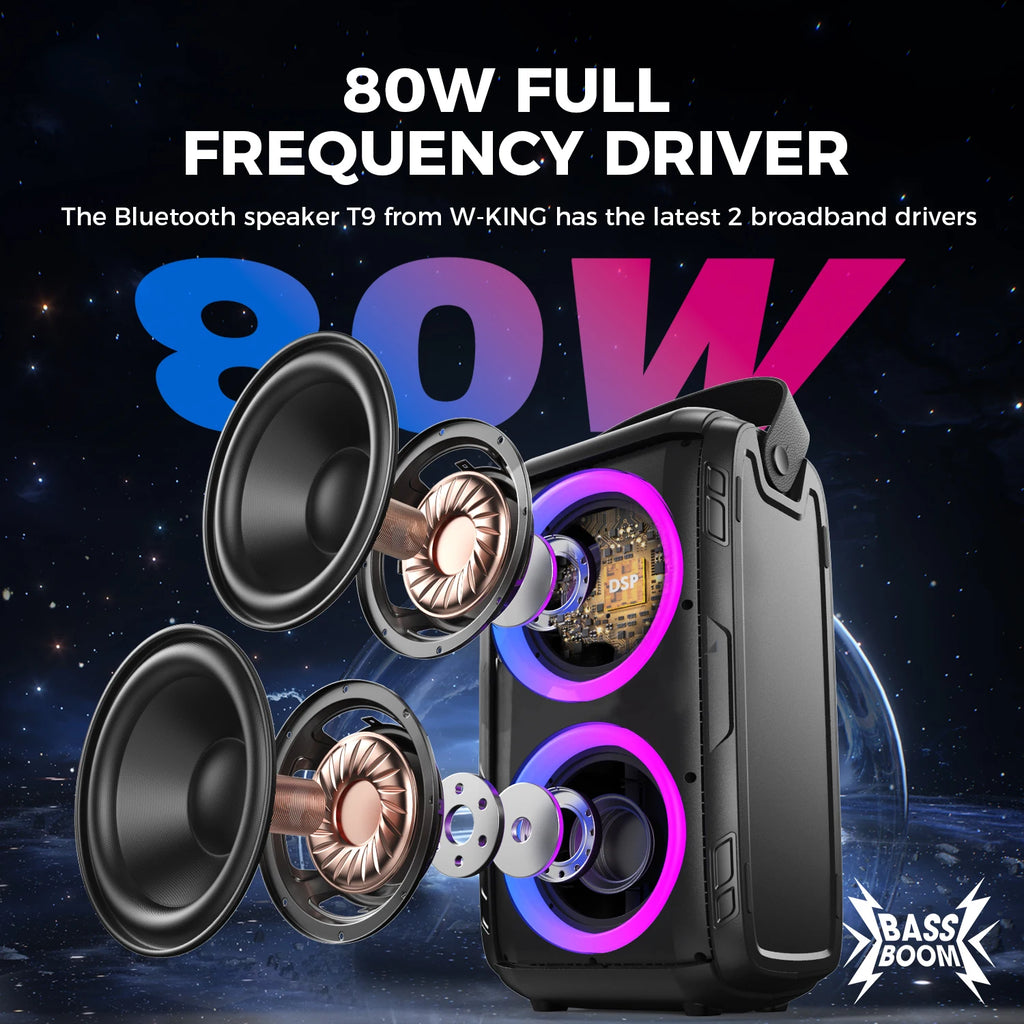 W-KING 180W Peak Party Large Bluetooth Speaker Bigest Boom Box Portable Wireless Removable Battery With Subwoofer USB Playback