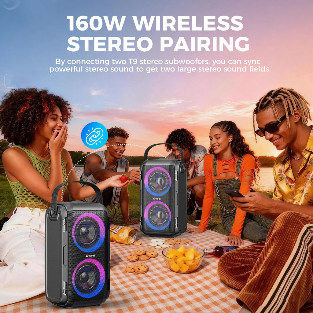 W-KING 180W Peak Party Large Bluetooth Speaker Bigest Boom Box Portable Wireless Removable Battery With Subwoofer USB Playback