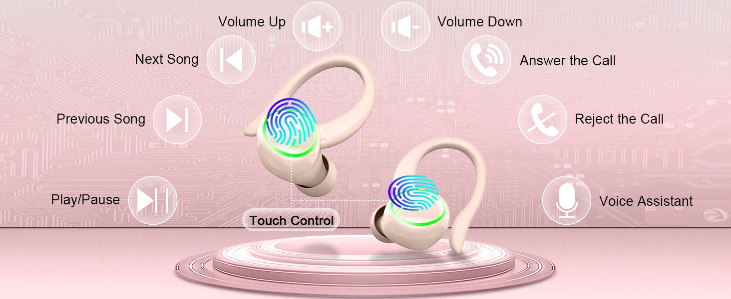 Wireless Earbuds Sports, Bluetooth Headphones 5.3,4 ENC Noise Cancelling Mic, IP7 Waterproof Headset, 48H Playback.